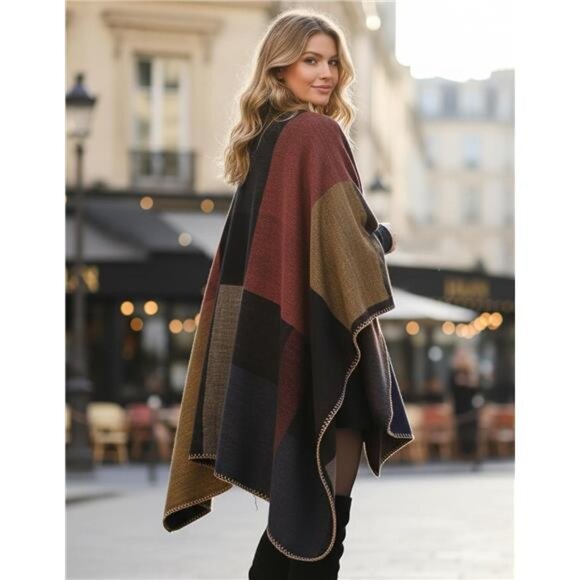 Women's Shawl Wraps Open Front Poncho Cape Oversized Sweaters Casual Cardigan - Picture 5 of 7